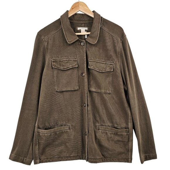Carbon2Cobalt Womens XL Brown Olive‎ Button Up Cotton Shacket - Picture 1 of 11